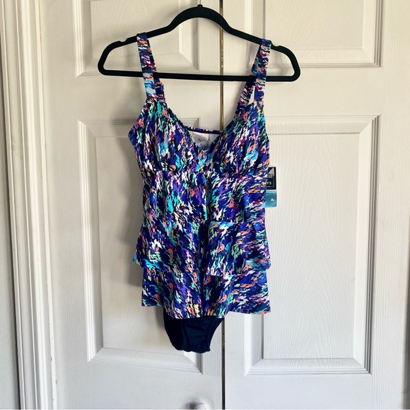 Swim Solutions Printed Tiered Fauxkini One-Piece‎ Swimsuit 8 - Picture 2 of 7